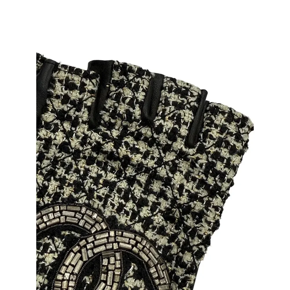 Chanel Black Tweed & Lambskin Fingerless Gloves – Size 7.5